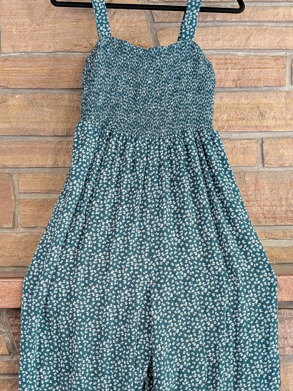 Smocked Strap Jumpsuit in Teal Floral